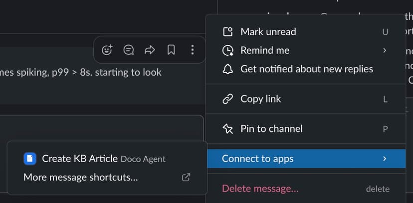Slack message shortcut trigger