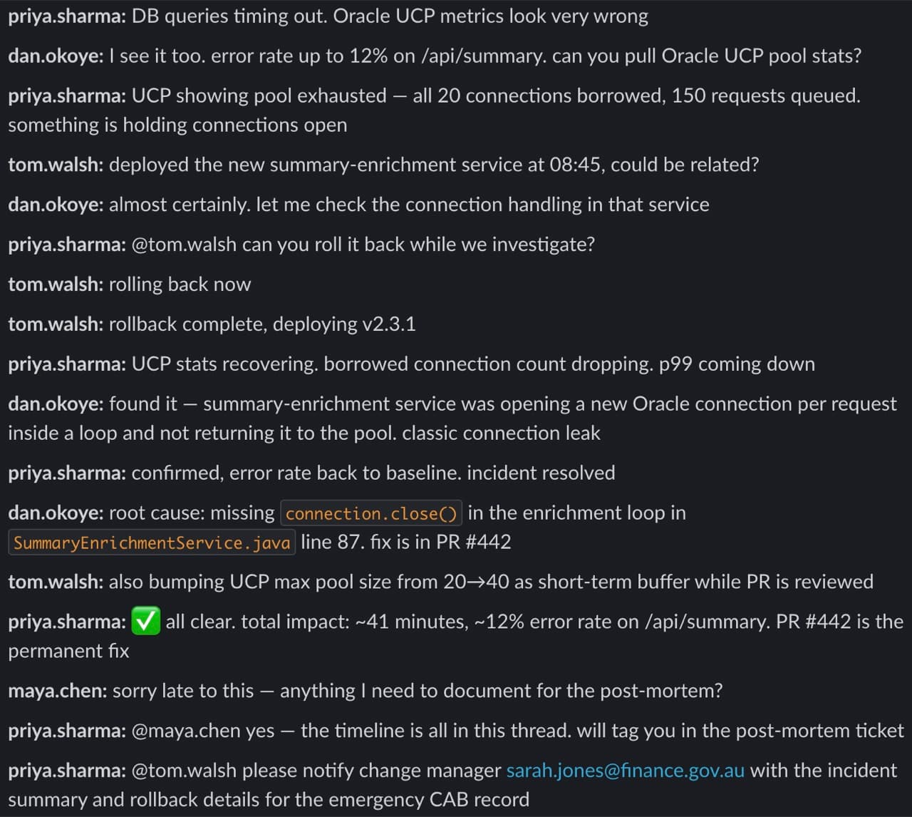 Example Slack thread before extraction