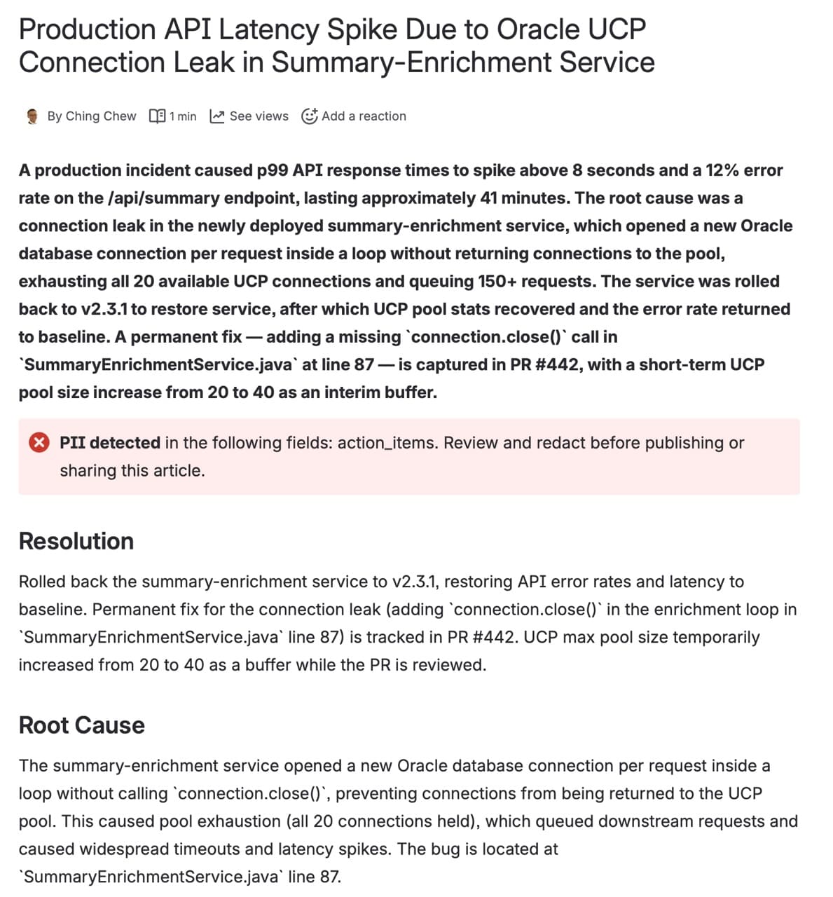 Generated Confluence KB article — part 1