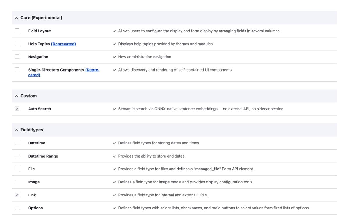 The Auto Search module listed on Drupal's Extend page