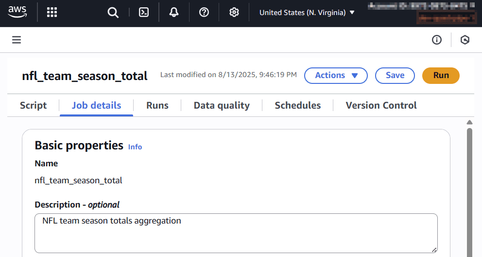 AWS Console Glue Job